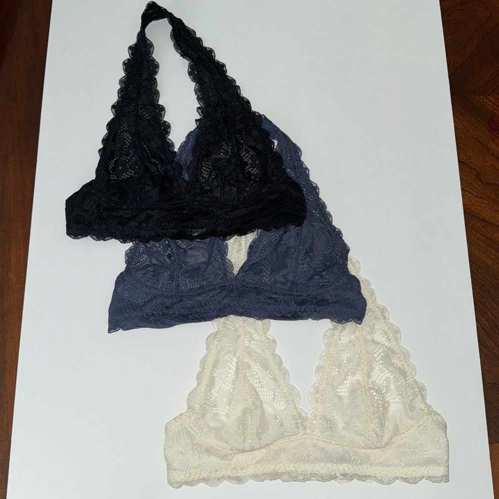 Free People Lace Halter Bralettes- Small - Price includes all cream, blue, black